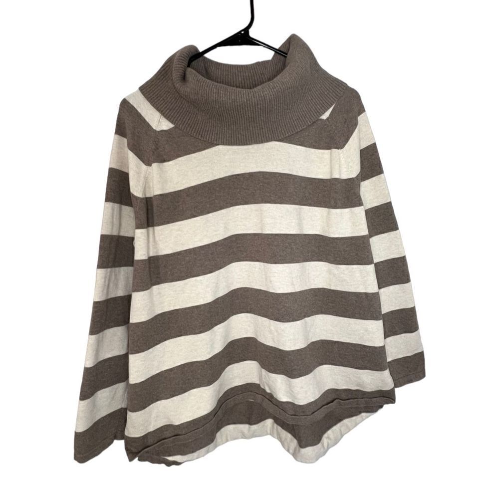 Jeanne Pierre Cream and Tan Striped Loose Fit Sweater
